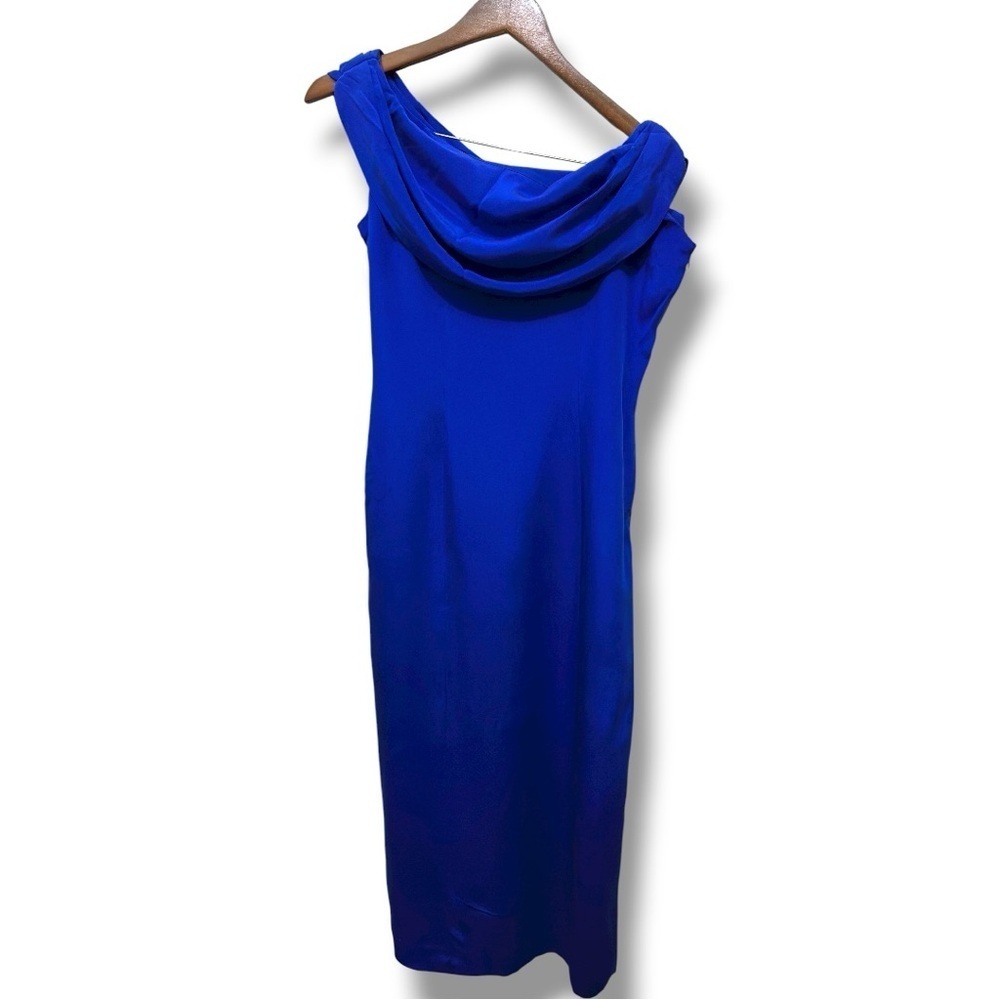 326 Spenser Jeremy | NWOT 100% Silk Royal Blue Cowl Neck Maxi Dress (Size 8) - Picture 3 of 11